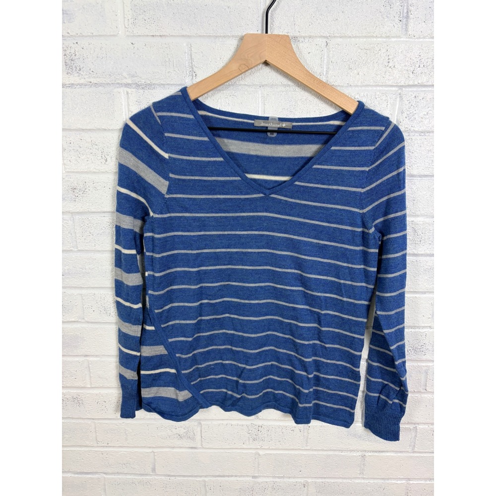 Smartwool Sweater Women XS Blue Striped Merino Wool V-Neck Long Sleeve Knit Top
